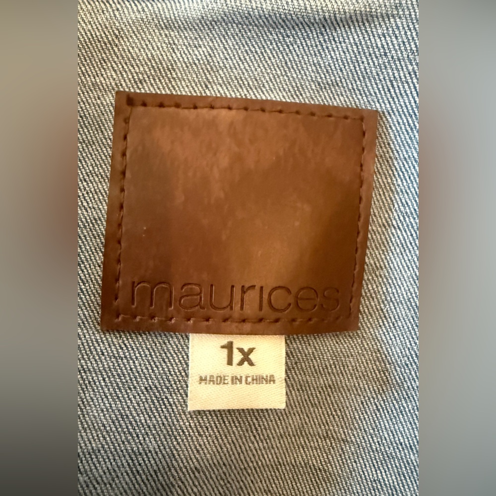 Maurices Medium Wash Button Up Belted Trench Denim Jacket - Picture 5 of 7